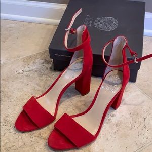 Red suede Vince Camuto high heel Sandals